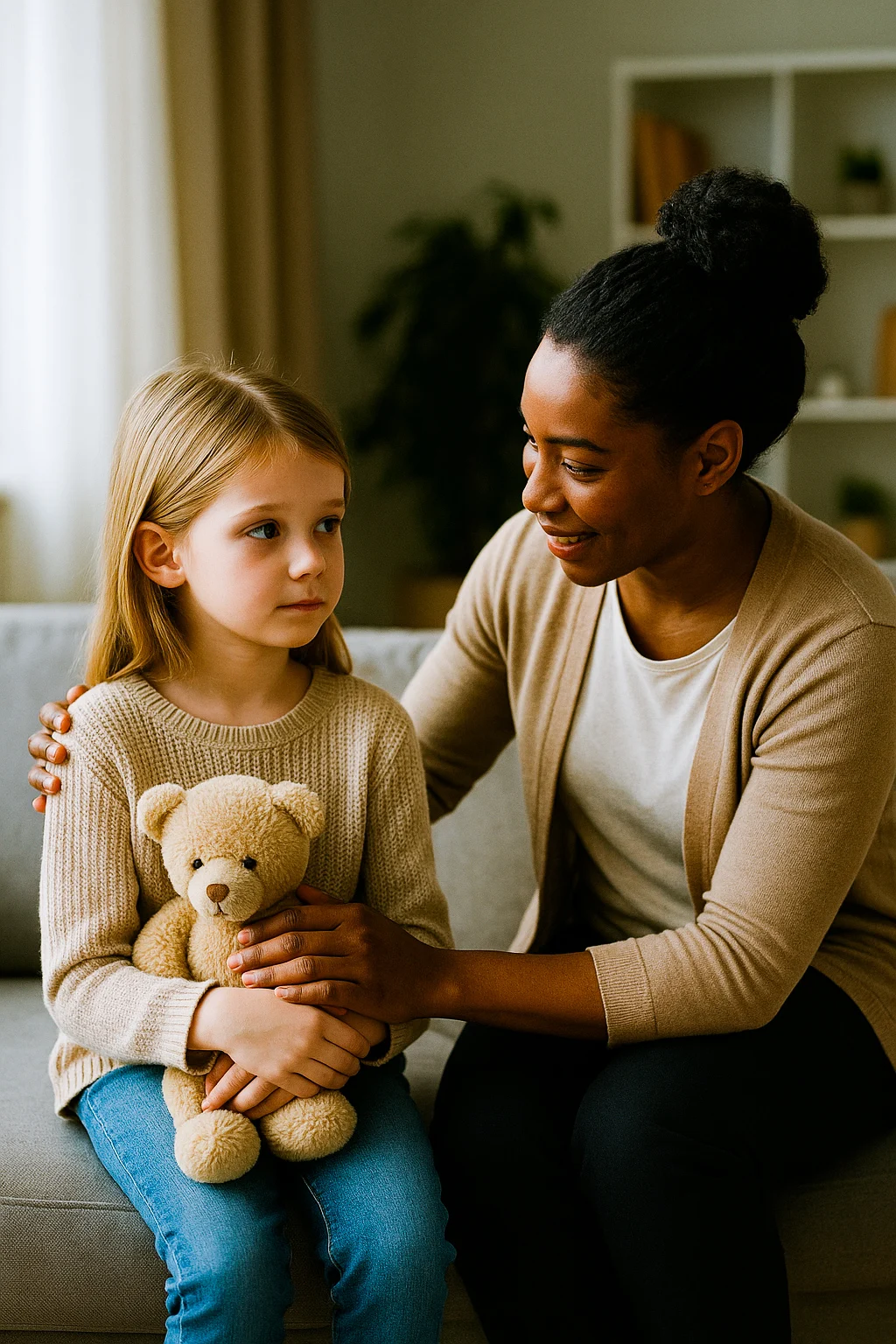 Mental Health Therapist comforting a young girl